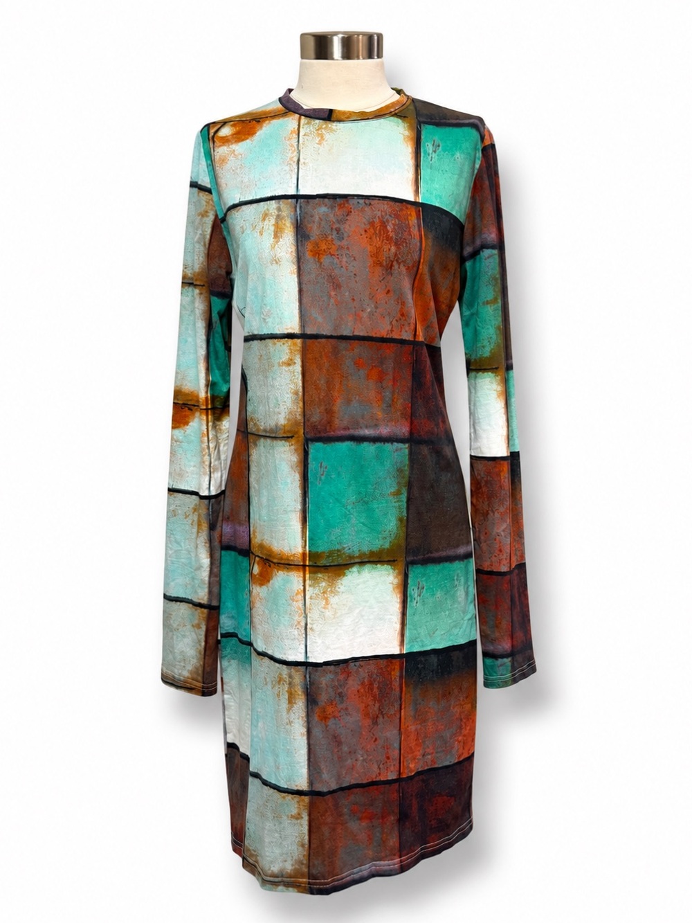 Gary Graham 422 Abstract Colorblock Long Sleeve Shift Dress Size L Art Print